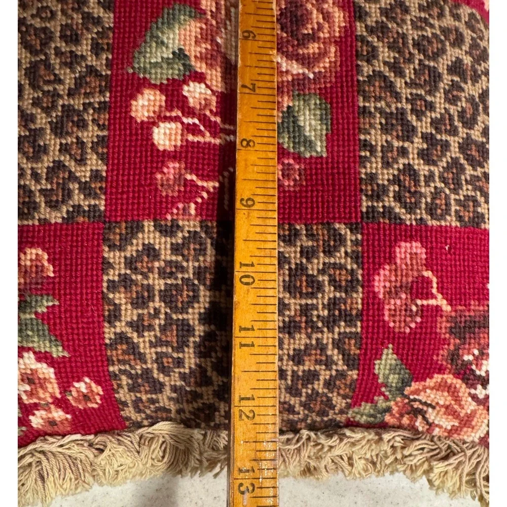 C&F Home Savannah Check Needlepoint Decoration Throw Pillow Leopard Rose